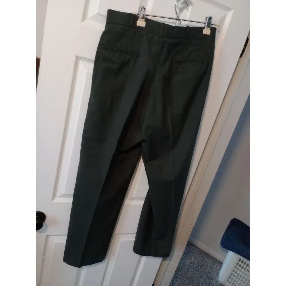Military Dress Uniform Pants Green w/ Black Stripe Size 35L Wool Blend